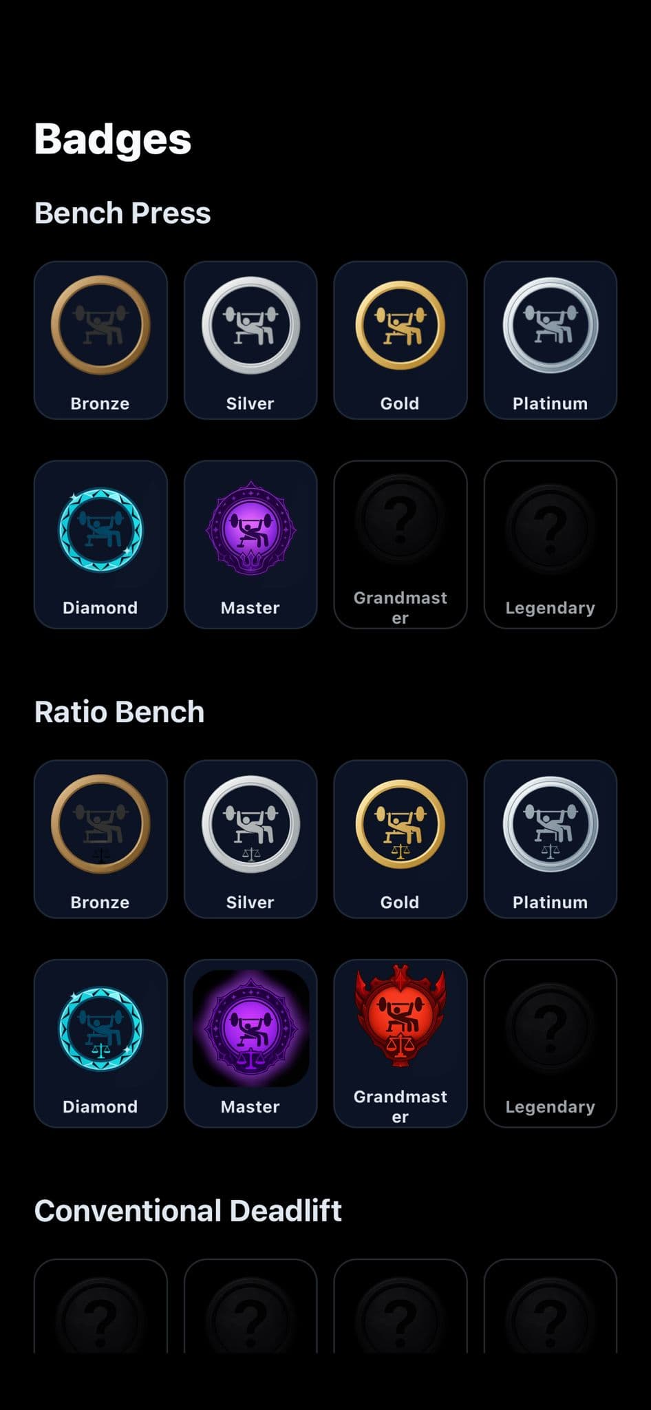 Badges screenshot from the MyMuscle app
