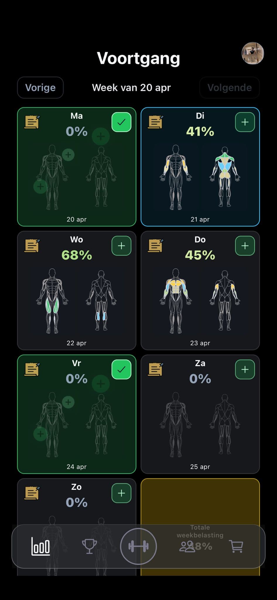 Voortgang screenshot from the MyMuscle app